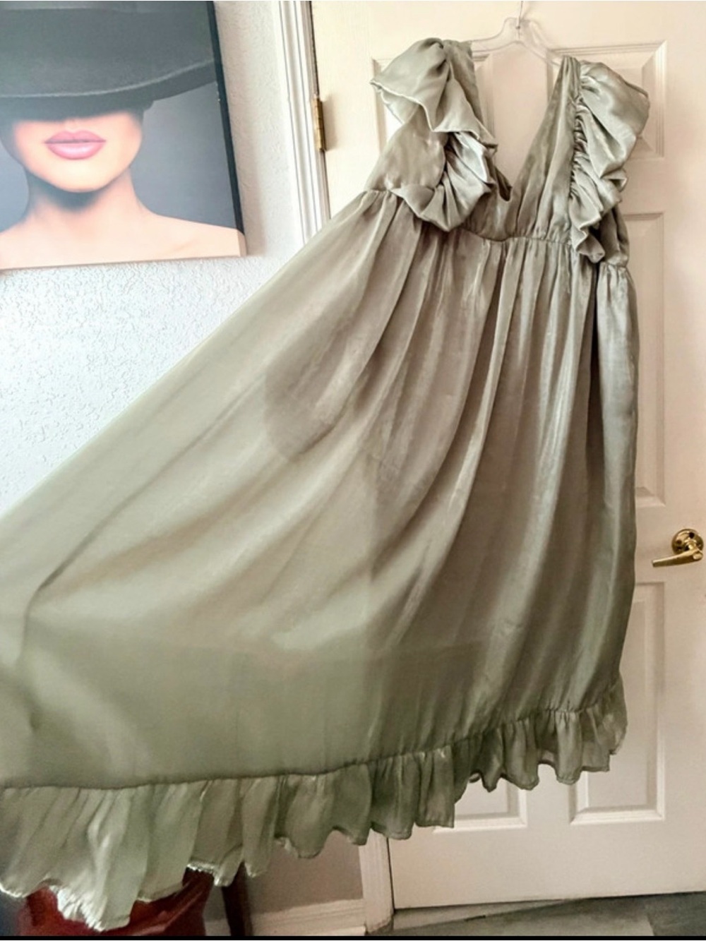Arula Ruffle Sleeve Sage Green Dress